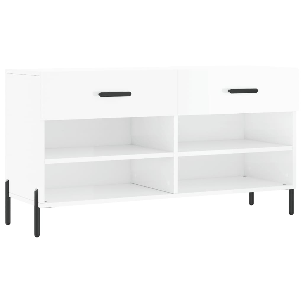 Shoe Bench High Gloss White 102x35x55 cm Engineered Wood - Bargainia.com - 