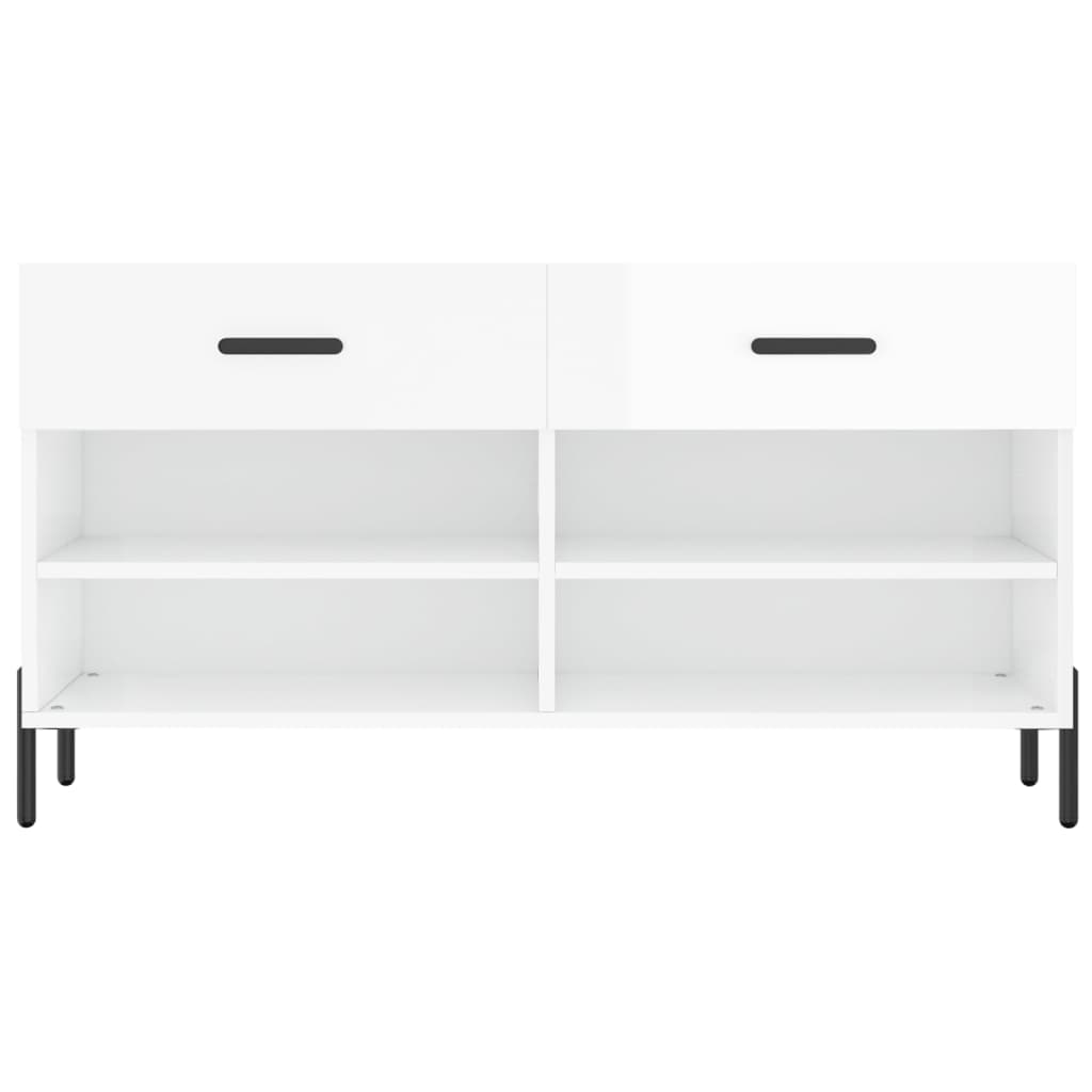 Shoe Bench High Gloss White 102x35x55 cm Engineered Wood - Bargainia.com - 