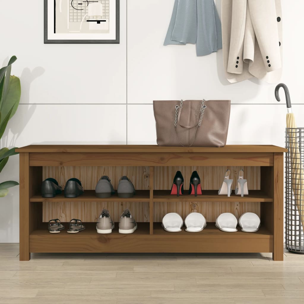 Shoe Bench Honey Brown 110x38x45.5 cm Solid Wood Pine - Bargainia.com - 
