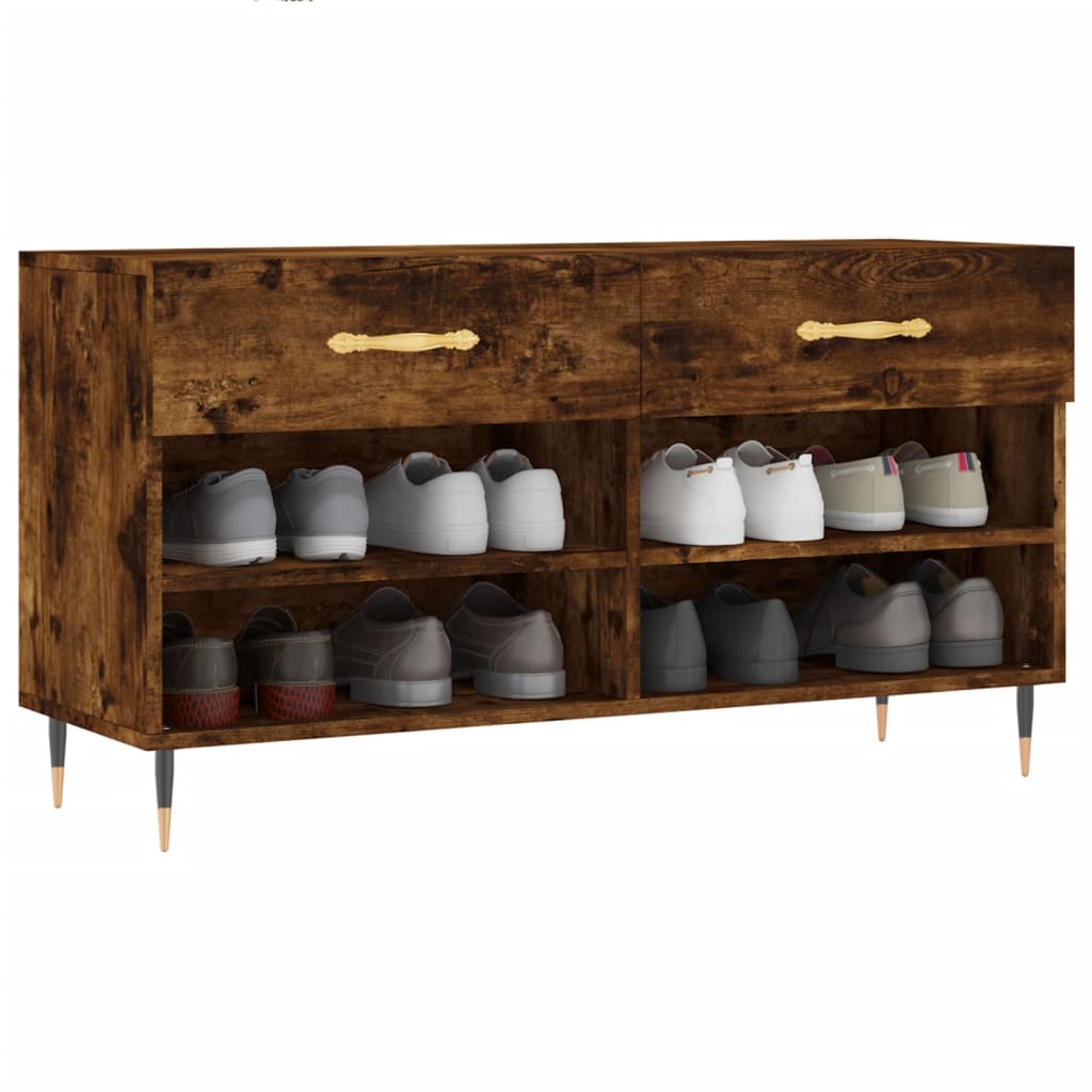 Shoe Bench Smoked Oak 102x35x55 cm Engineered Wood - Bargainia.com - 