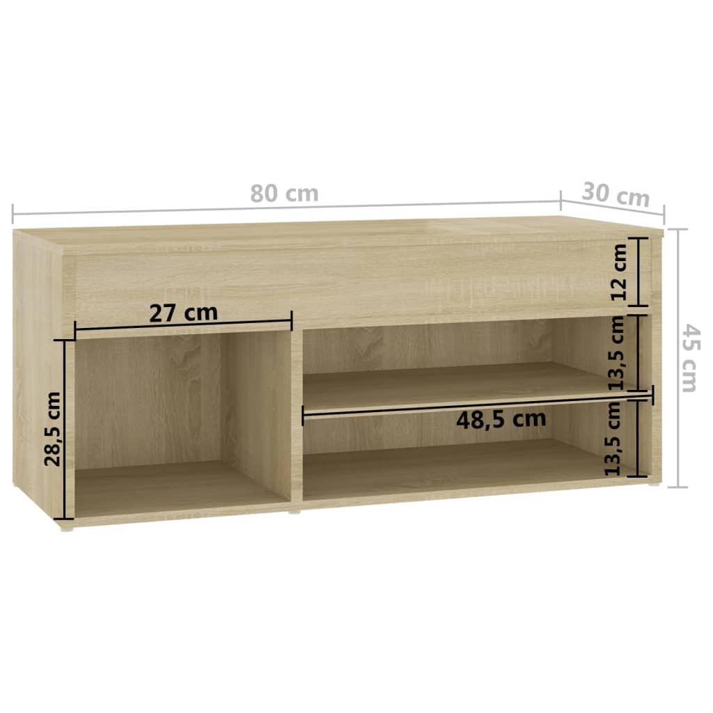 Shoe Bench Sonoma Oak 80x30x45 cm Engineered Wood - Bargainia.com - 