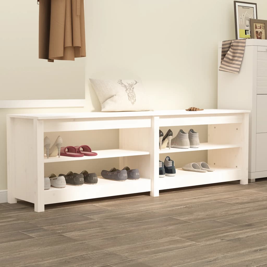Shoe Bench White 160x36.5x50 cm Solid Wood Pine - Bargainia.com - 