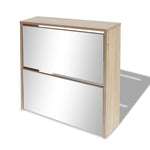 Shoe Cabinet 2 - Layer Mirror Oak 63x17x67 cm - Bargainia.com - 