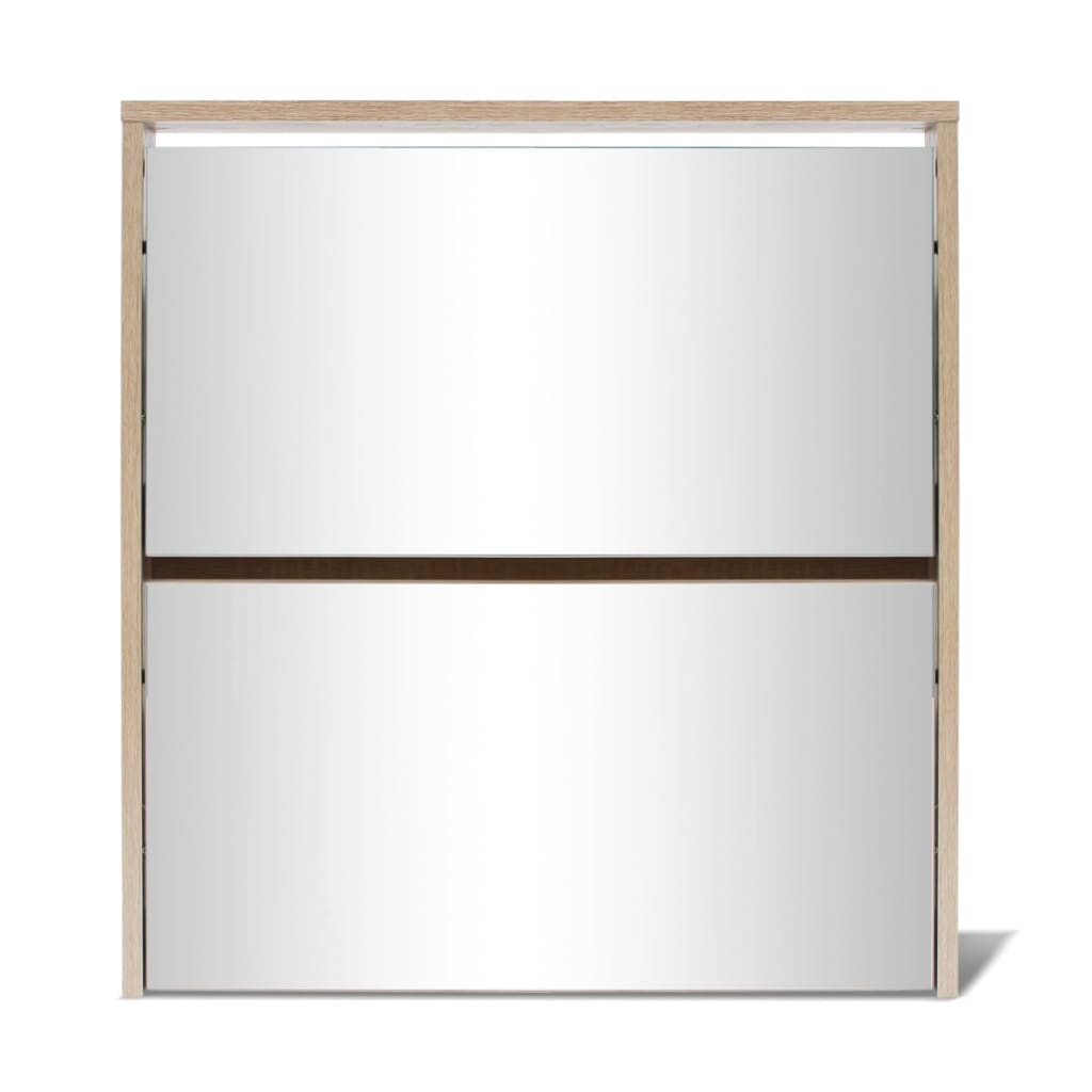 Shoe Cabinet 2 - Layer Mirror Oak 63x17x67 cm - Bargainia.com - 