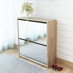 Shoe Cabinet 2 - Layer Mirror Oak 63x17x67 cm - Bargainia.com - 