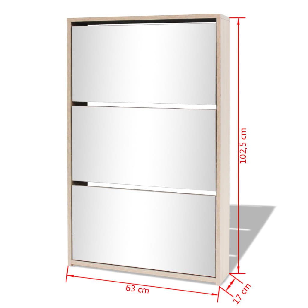 Shoe Cabinet 3 - Layer Mirror Oak 63x17x102.5 cm - Bargainia.com - 