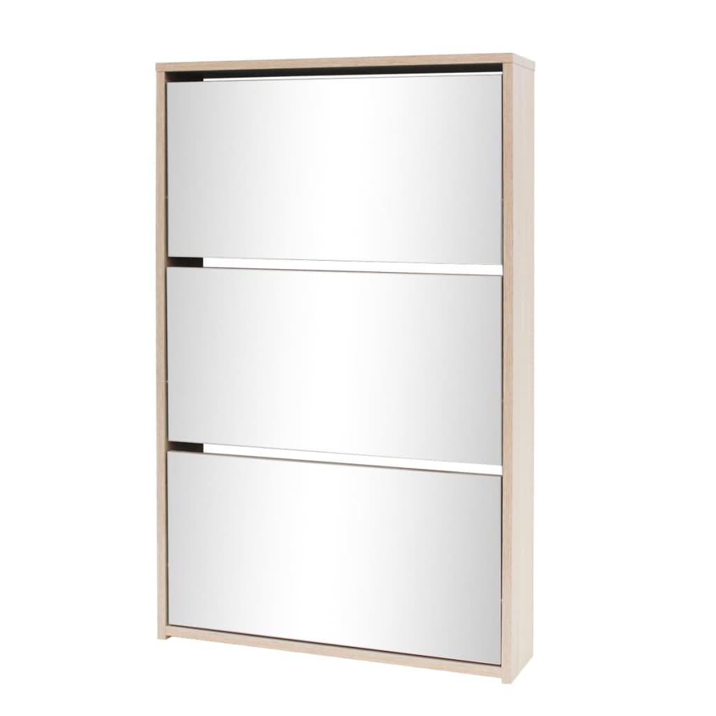 Shoe Cabinet 3 - Layer Mirror Oak 63x17x102.5 cm - Bargainia.com - 
