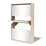 Shoe Cabinet 3 - Layer Mirror Oak 63x17x102.5 cm - Bargainia.com - 