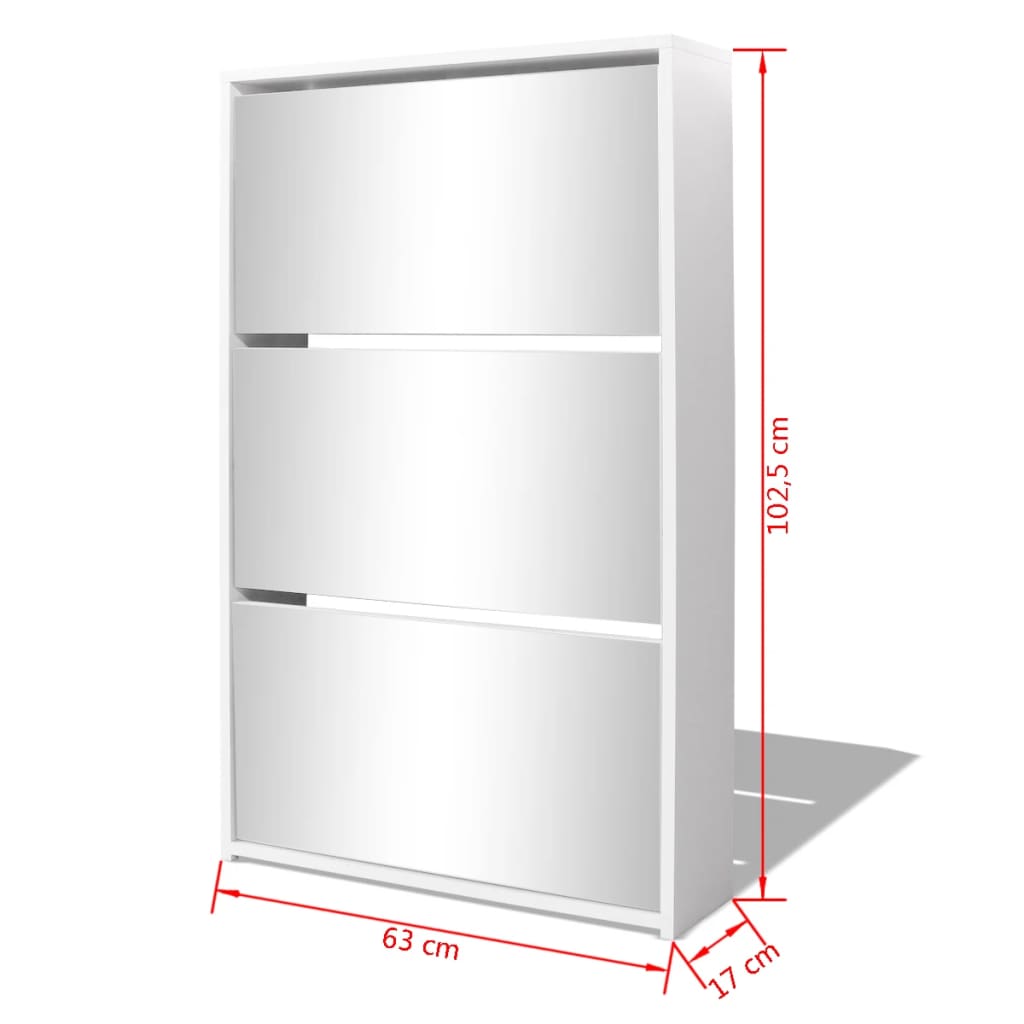 Shoe Cabinet 3 - Layer Mirror White 63x17x102.5 cm - Bargainia.com - 