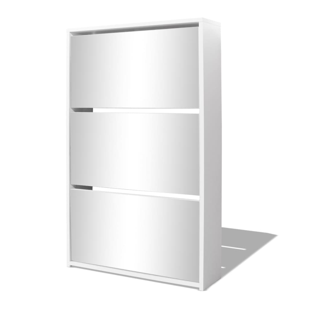 Shoe Cabinet 3 - Layer Mirror White 63x17x102.5 cm - Bargainia.com - 