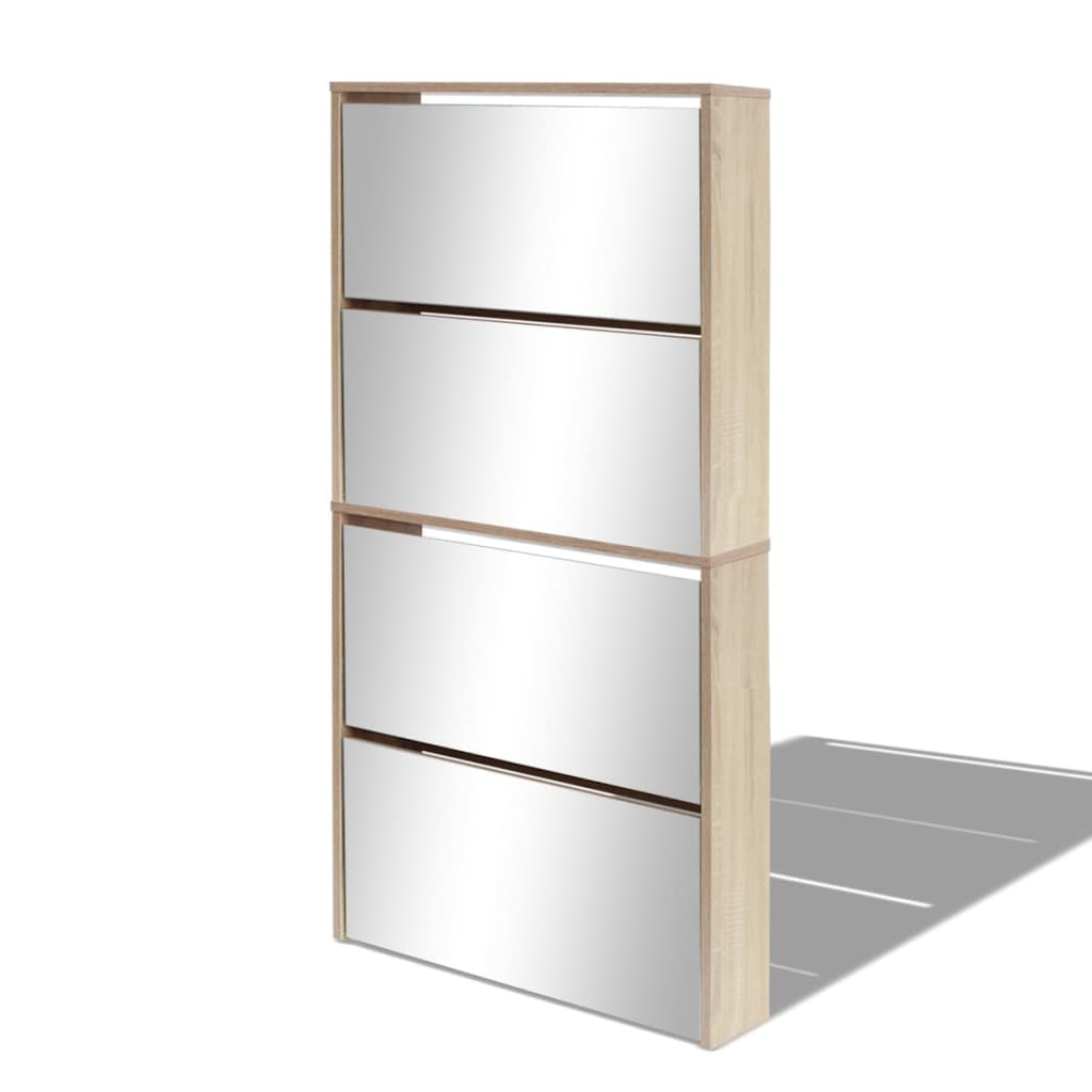 Shoe Cabinet 4 - Layer Mirror Oak 63x17x134 cm - Bargainia.com - 