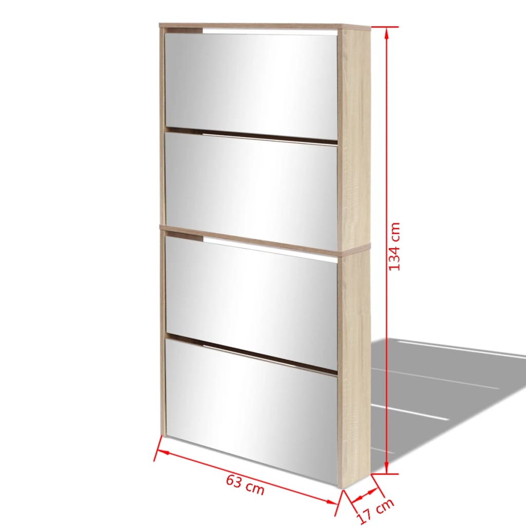 Shoe Cabinet 4 - Layer Mirror Oak 63x17x134 cm - Bargainia.com - 