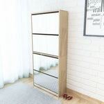 Shoe Cabinet 4 - Layer Mirror Oak 63x17x134 cm - Bargainia.com - 
