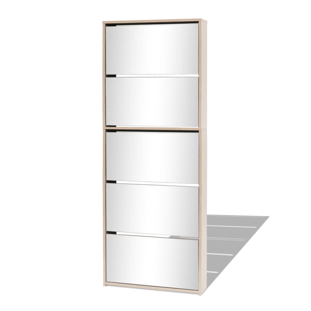 Shoe Cabinet 5 - Layer Mirror Oak 63x17x169.5 cm - Bargainia.com - 
