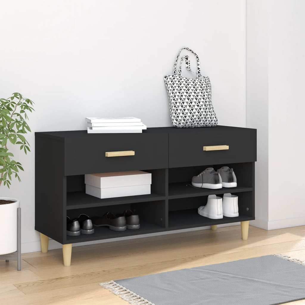 Shoe Cabinet Black 102x35x55 cm Engineered Wood - Bargainia.com - 