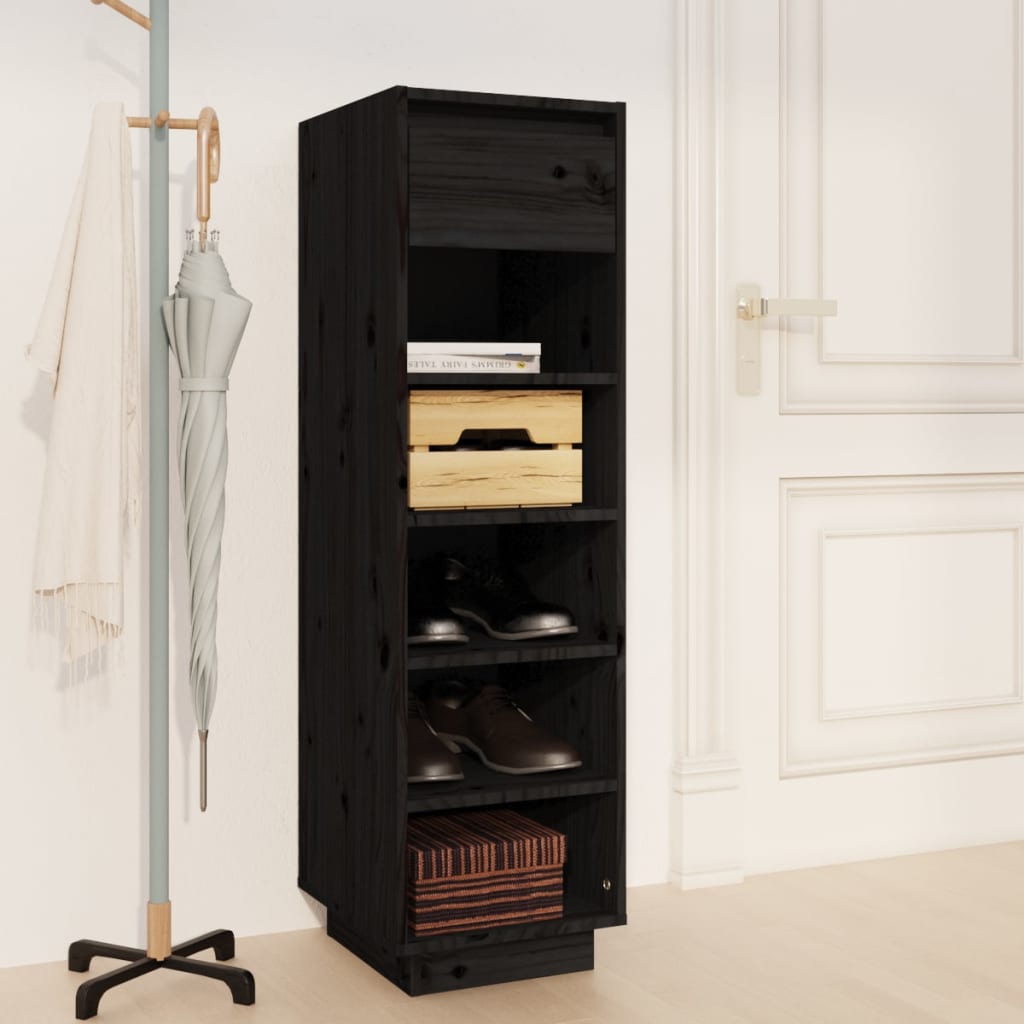 Shoe Cabinet Black 30x34x105 cm Solid Wood Pine - Bargainia.com - 
