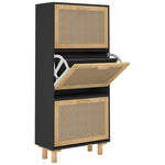 Shoe Cabinet Black 52x25x115 cm Engineered Wood&Natural Rattan - Bargainia.com - 