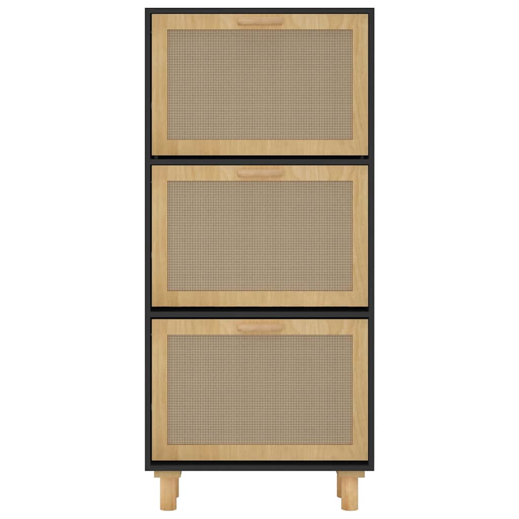 Shoe Cabinet Black 52x25x115 cm Engineered Wood&Natural Rattan - Bargainia.com - 