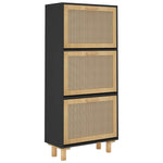 Shoe Cabinet Black 52x25x115 cm Engineered Wood&Natural Rattan - Bargainia.com - 