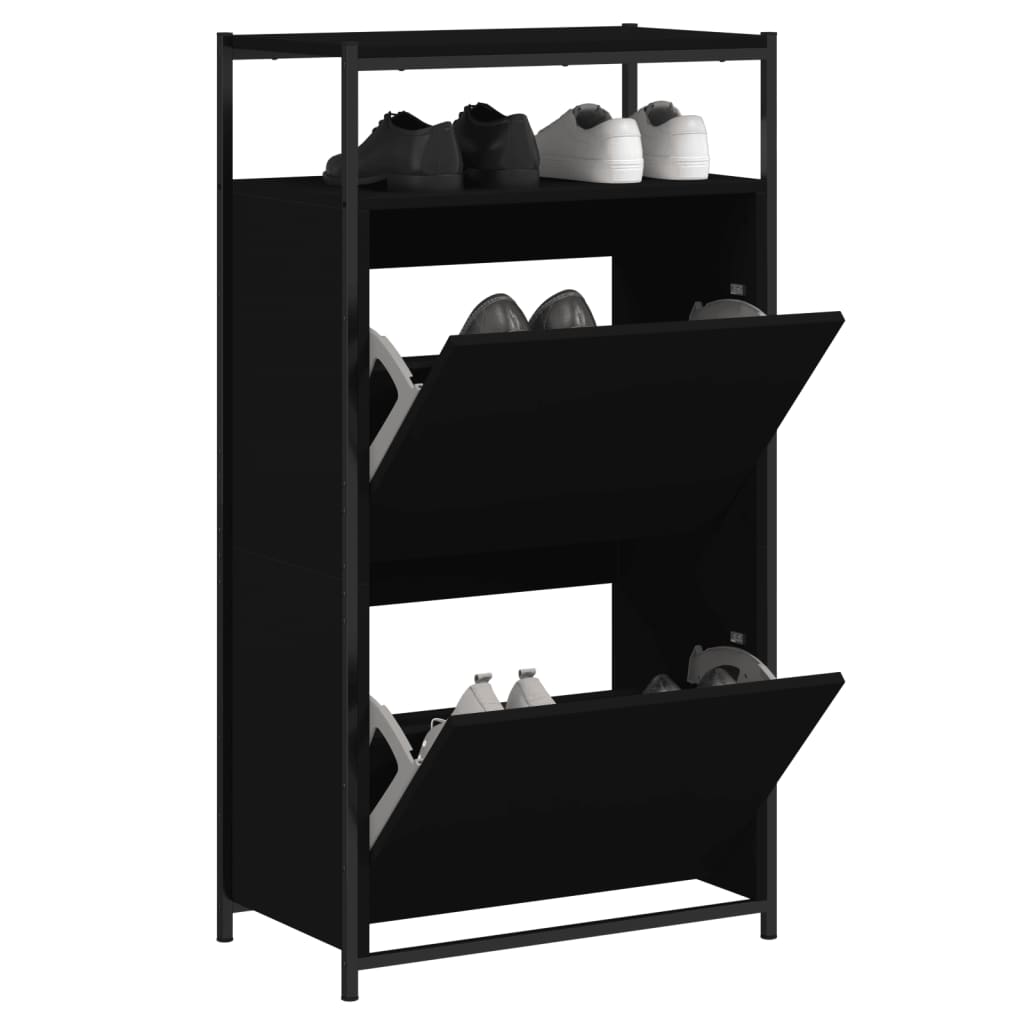 Shoe Cabinet Black 60x34x112 cm Engineered Wood - Bargainia.com - 