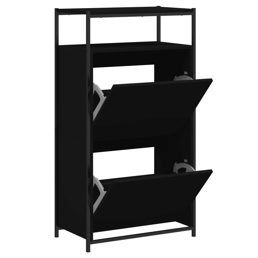 Shoe Cabinet Black 60x34x112 cm Engineered Wood - Bargainia.com - 