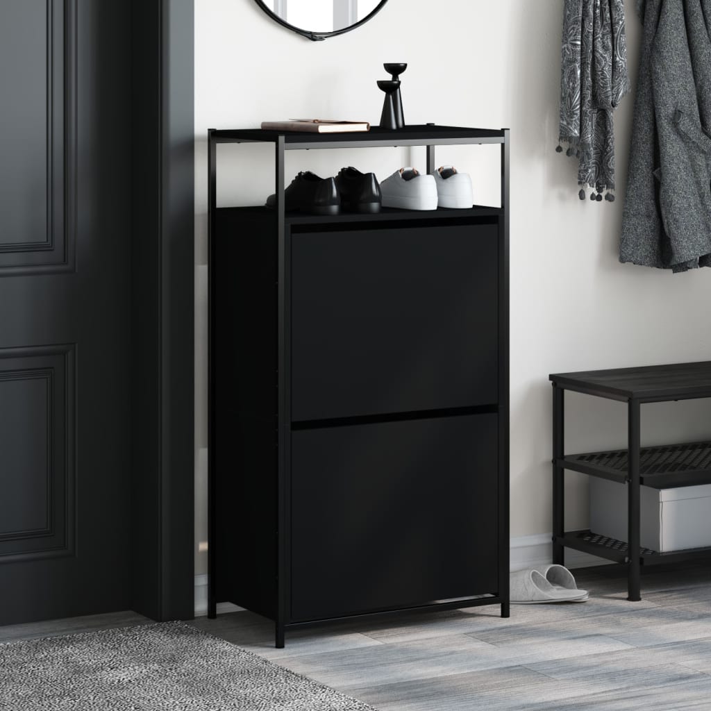 Shoe Cabinet Black 60x34x112 cm Engineered Wood - Bargainia.com - 