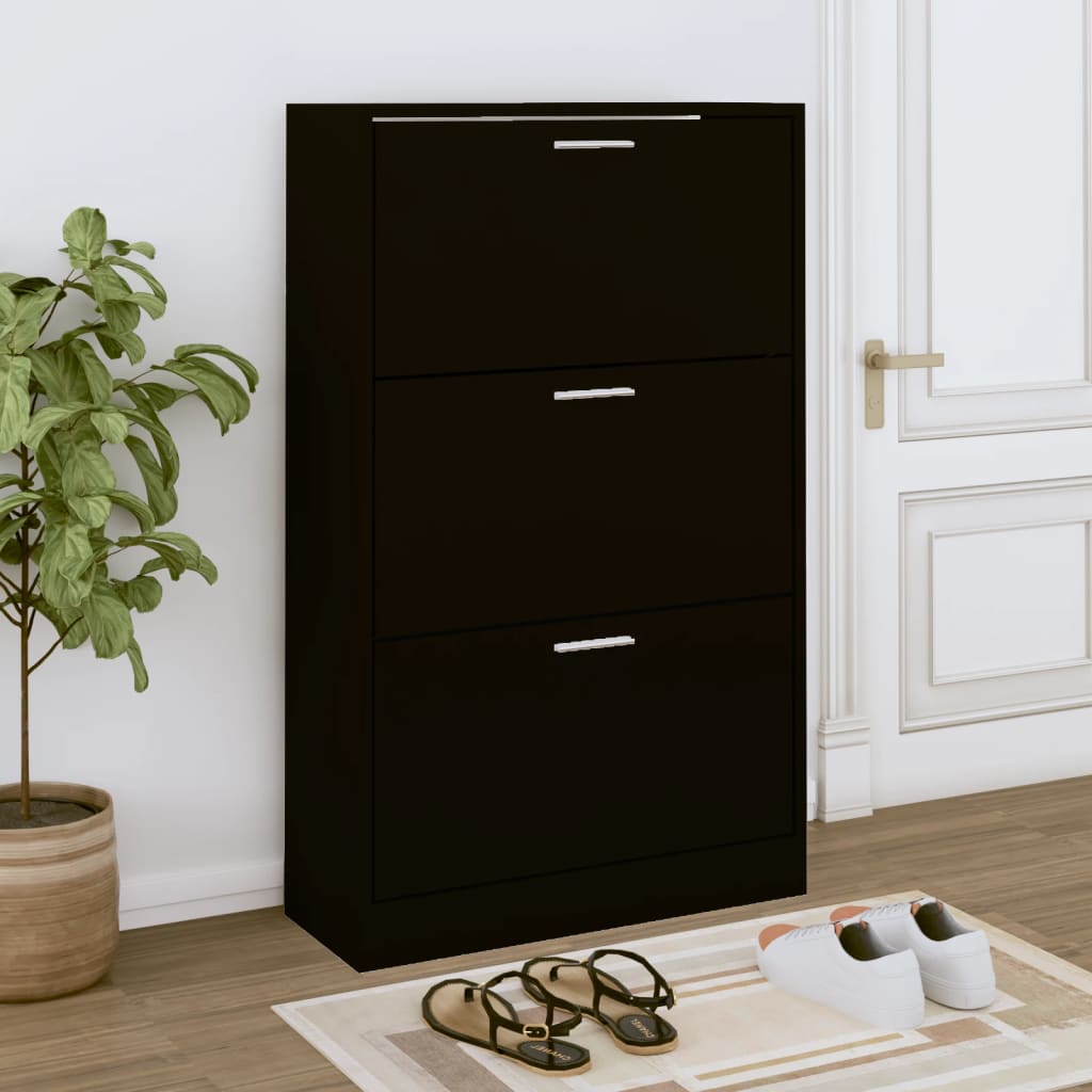 Shoe Cabinet Black 63x24x103 cm Engineered Wood - Bargainia.com - 