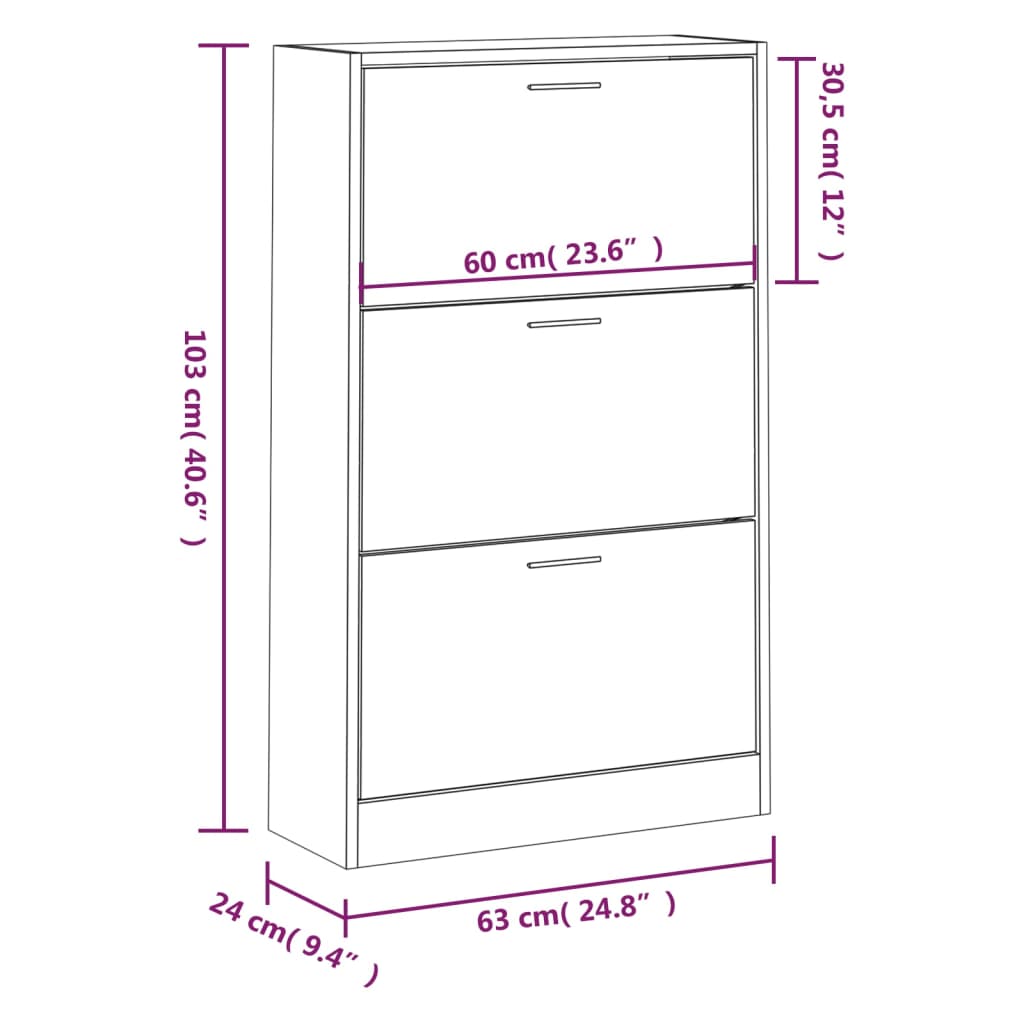 Shoe Cabinet Black 63x24x103 cm Engineered Wood - Bargainia.com - 