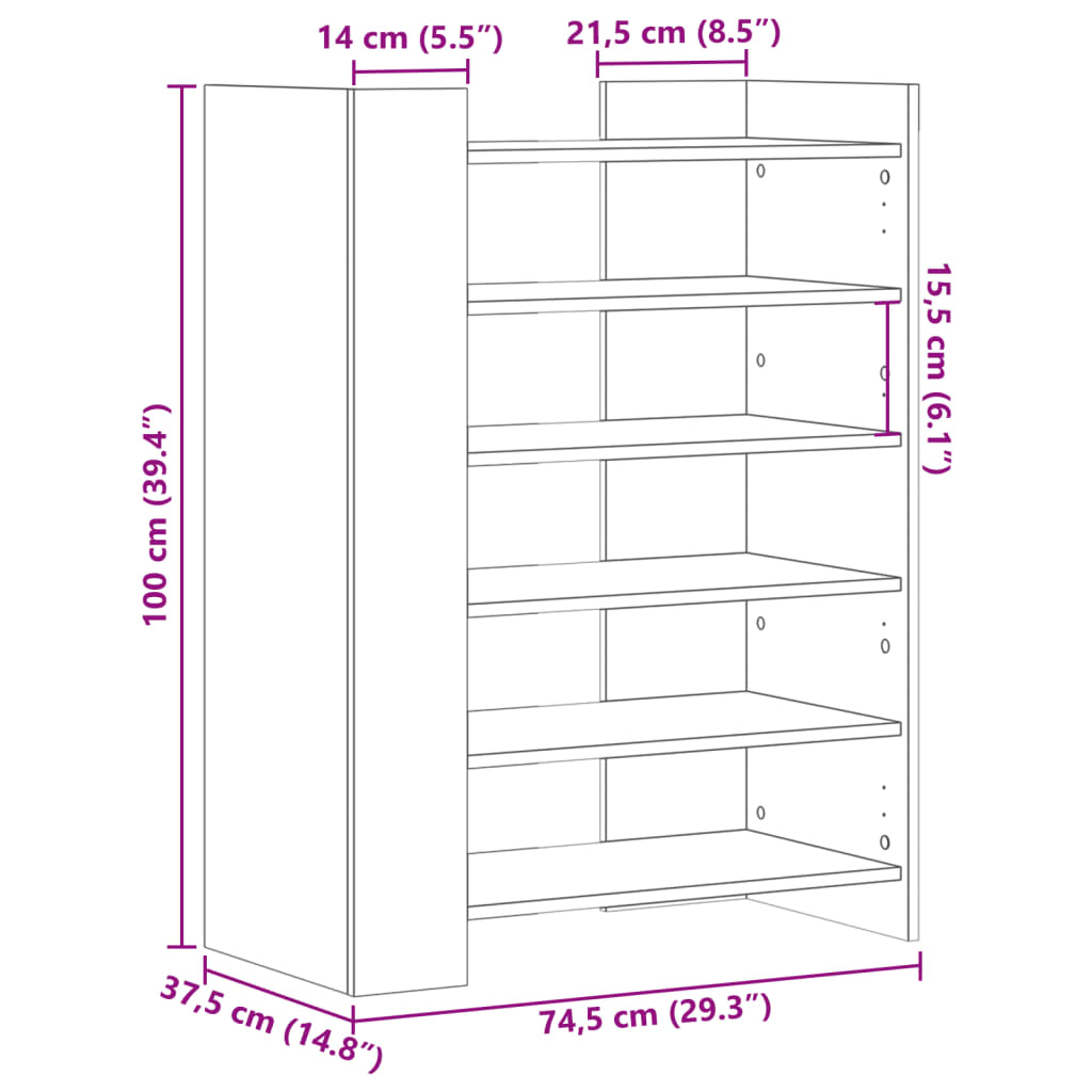 Shoe Cabinet Black 74.5x37.5x100 cm Engineered Wood - Bargainia.com - 