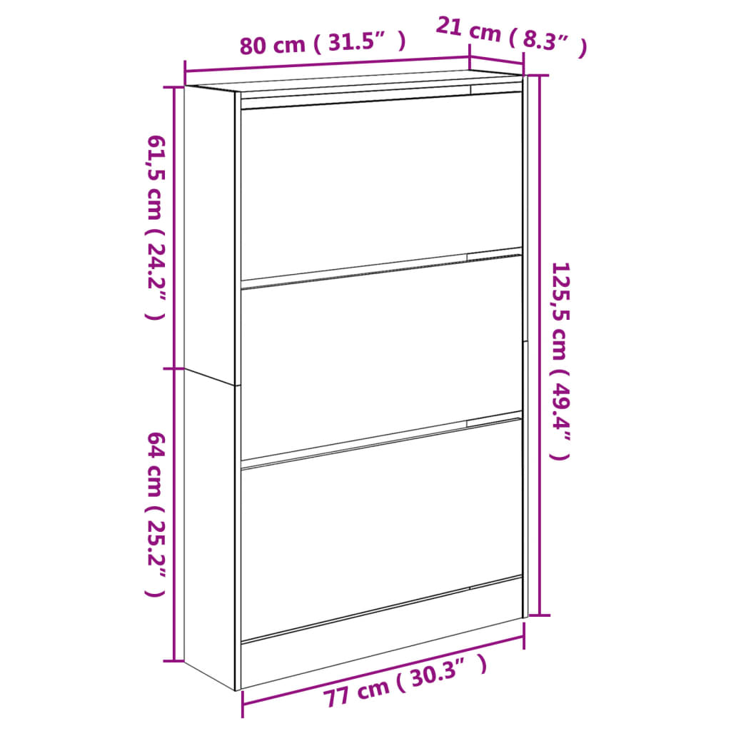 Shoe Cabinet Black 80x21x125.5 cm Engineered Wood - Bargainia.com - 