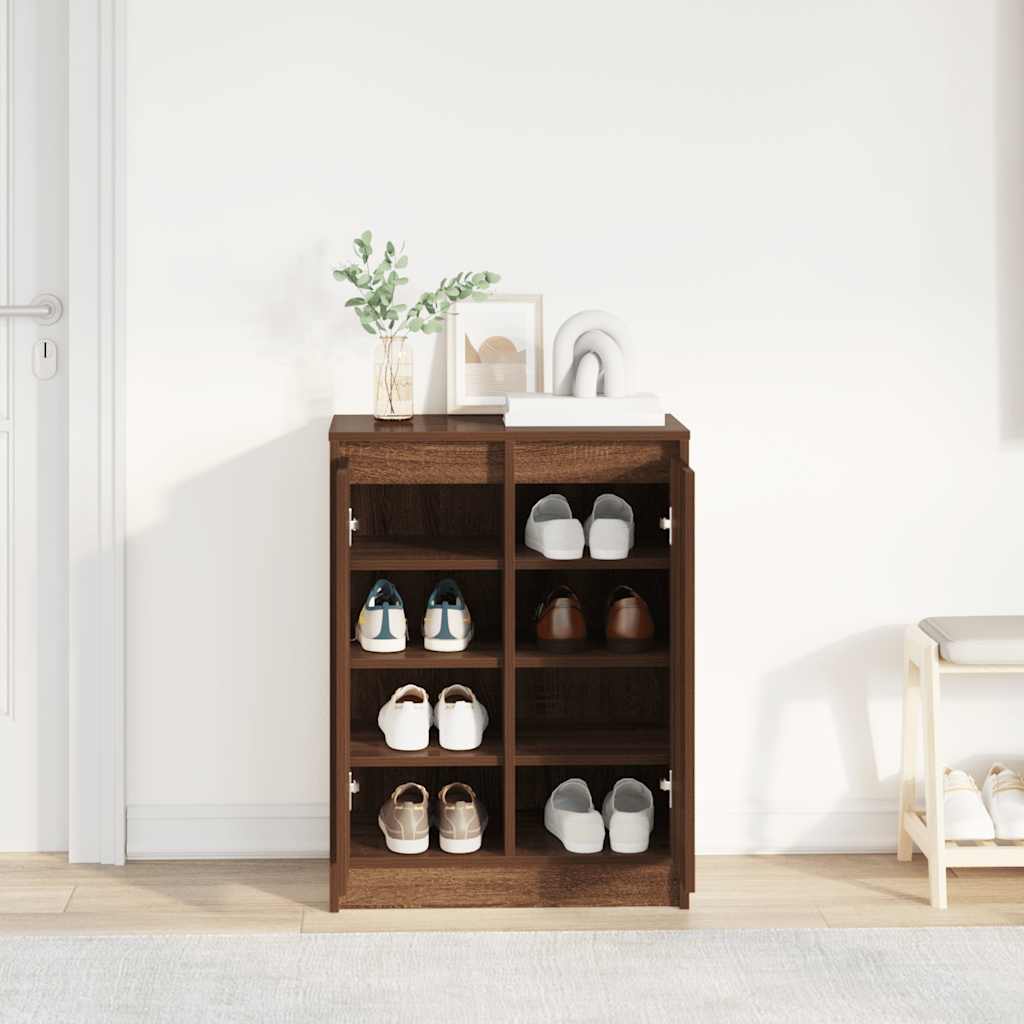 Shoe Cabinet Brown Oak 57x34x76 cm Engineered Wood - Bargainia.com - 