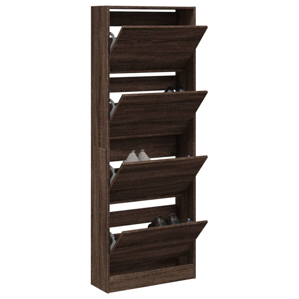 Shoe Cabinet Brown Oak 60x21x163.5 cm Engineered Wood - Bargainia.com - 
