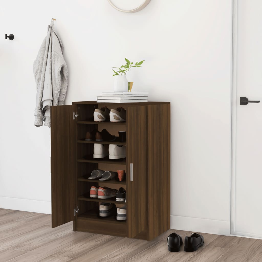 Shoe Cabinet Brown Oak 60x35x92 cm Engineered Wood - Bargainia.com - 