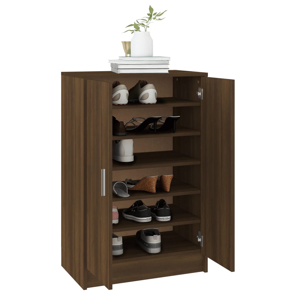 Shoe Cabinet Brown Oak 60x35x92 cm Engineered Wood - Bargainia.com - 