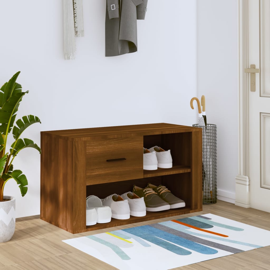 Shoe Cabinet Brown Oak 80x35x45 cm Engineered Wood - Bargainia.com - 