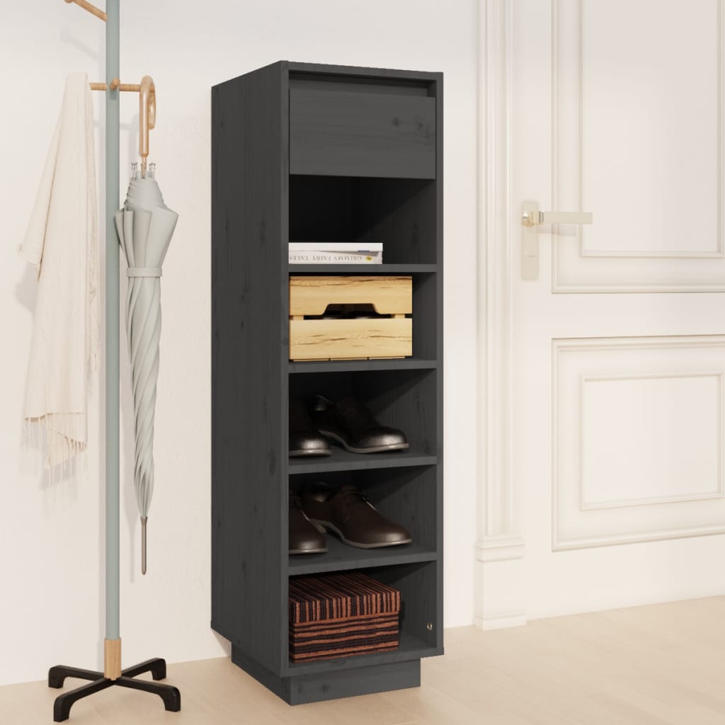 Shoe Cabinet Grey 30x34x105 cm Solid Wood Pine - Bargainia.com - 