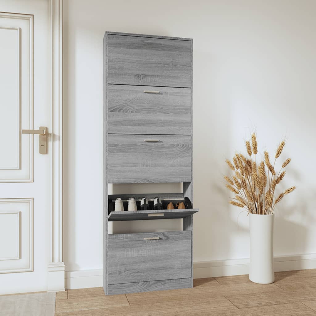 Shoe Cabinet Grey Sonoma 59x17x169 cm Engineered Wood - Bargainia.com - 