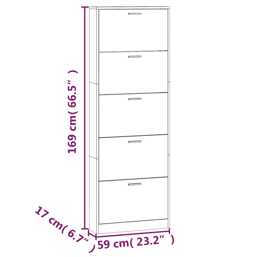Shoe Cabinet Grey Sonoma 59x17x169 cm Engineered Wood - Bargainia.com - 