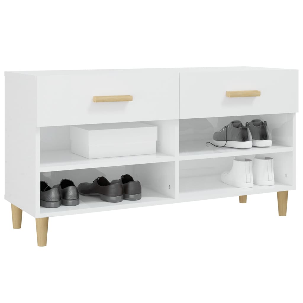 Shoe Cabinet High Gloss White 102x35x55 cm Engineered Wood - Bargainia.com - 