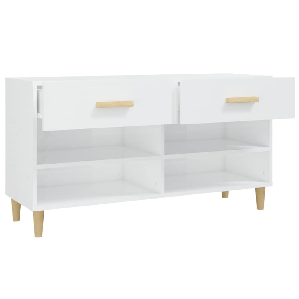 Shoe Cabinet High Gloss White 102x35x55 cm Engineered Wood - Bargainia.com - 