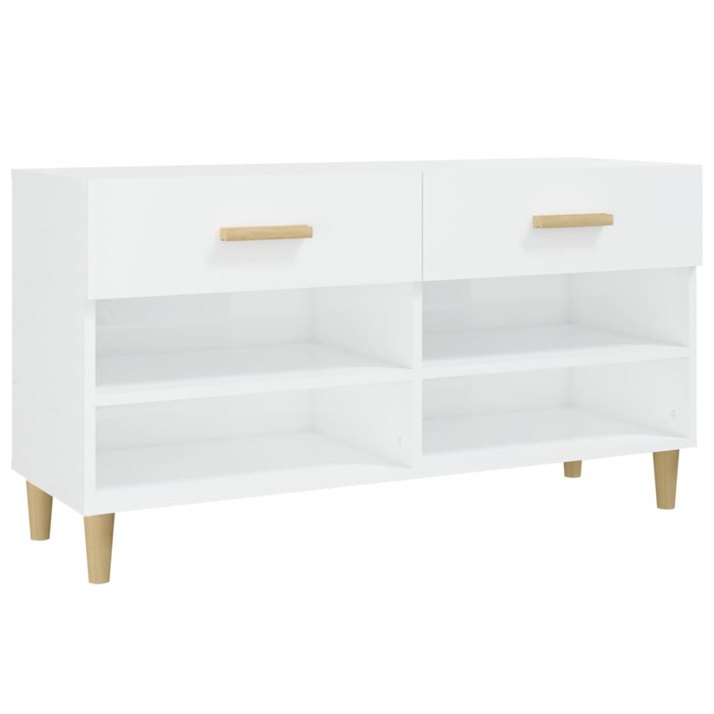 Shoe Cabinet High Gloss White 102x35x55 cm Engineered Wood - Bargainia.com - 