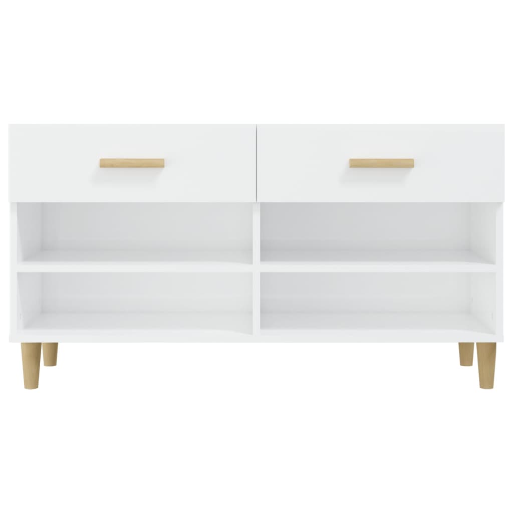 Shoe Cabinet High Gloss White 102x35x55 cm Engineered Wood - Bargainia.com - 