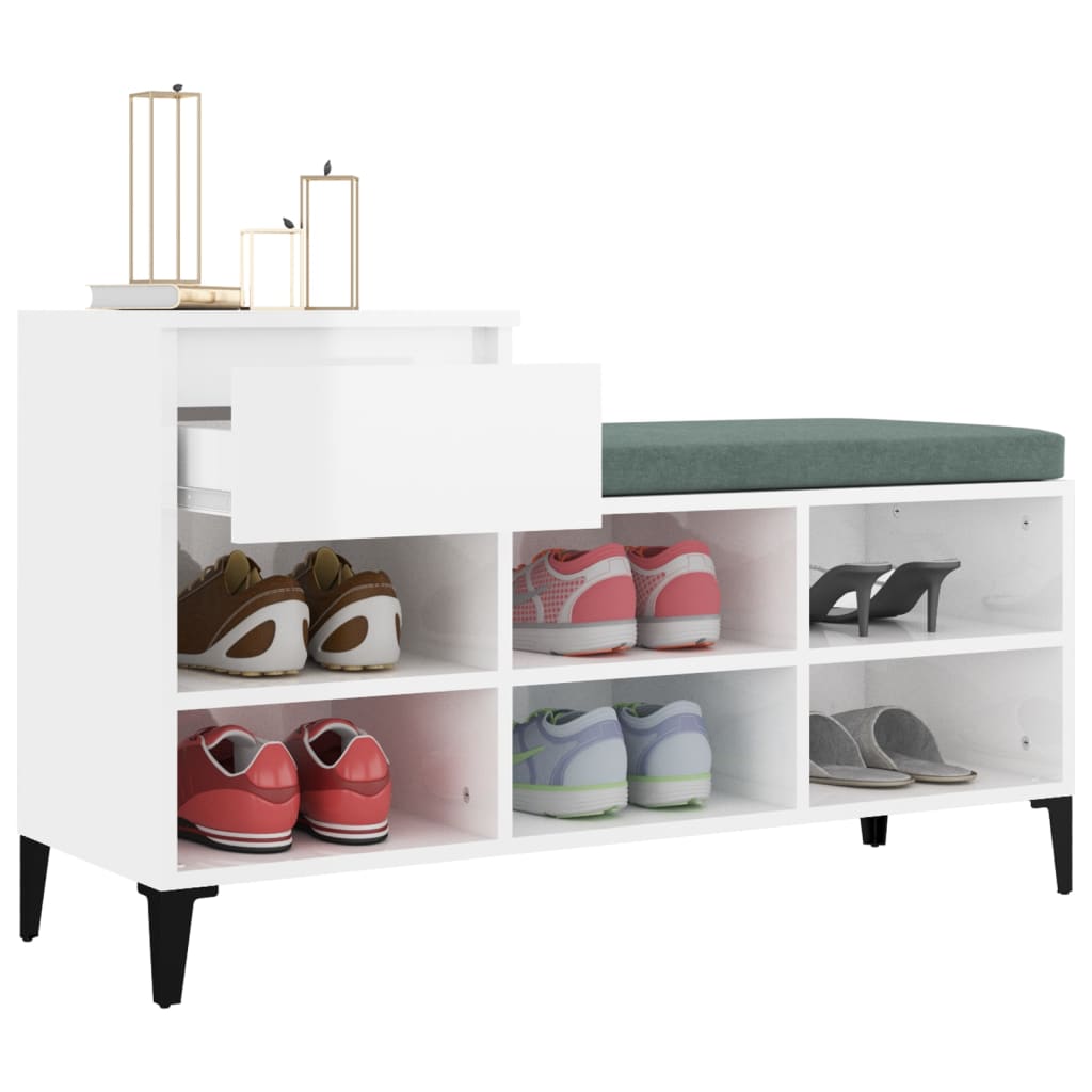 Shoe Cabinet High Gloss White 102x36x60 cm Engineered Wood - Bargainia.com - 