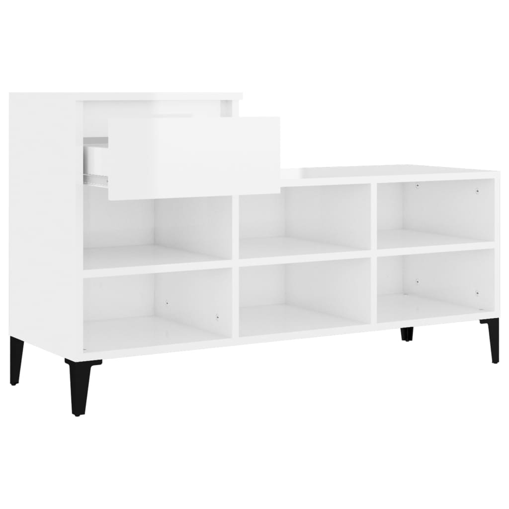 Shoe Cabinet High Gloss White 102x36x60 cm Engineered Wood - Bargainia.com - 