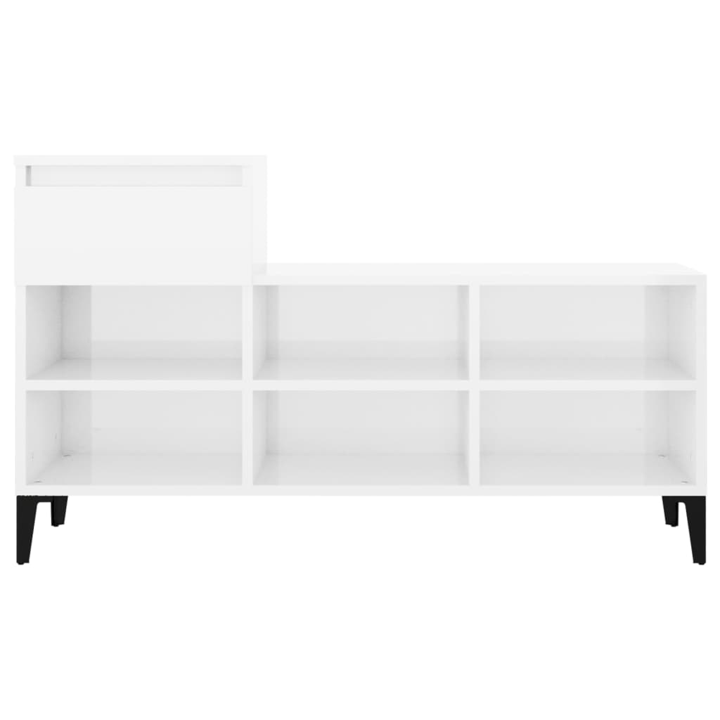 Shoe Cabinet High Gloss White 102x36x60 cm Engineered Wood - Bargainia.com - 