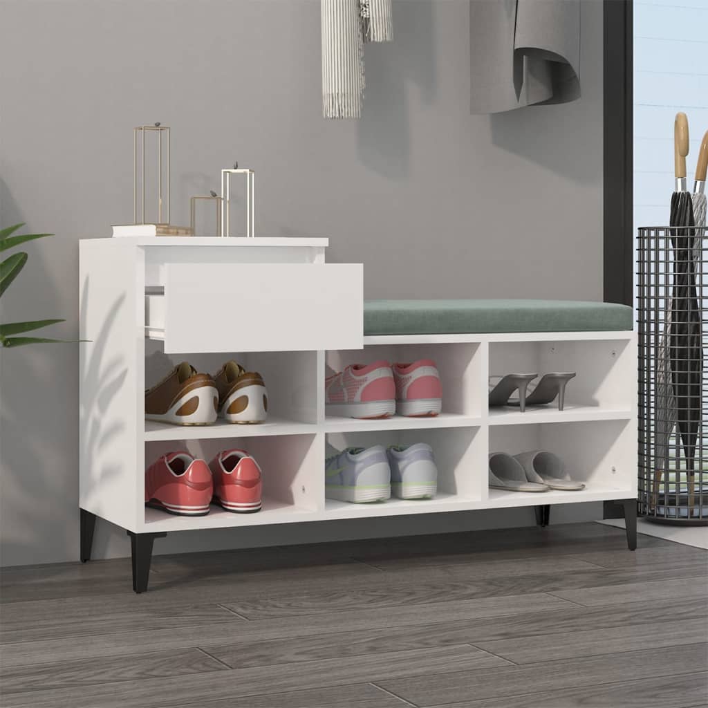 Shoe Cabinet High Gloss White 102x36x60 cm Engineered Wood - Bargainia.com - 