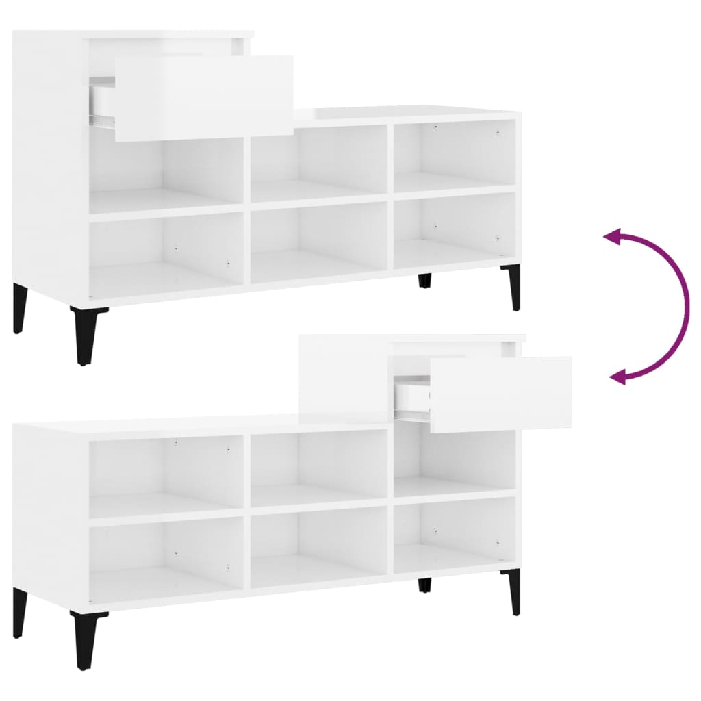 Shoe Cabinet High Gloss White 102x36x60 cm Engineered Wood - Bargainia.com - 