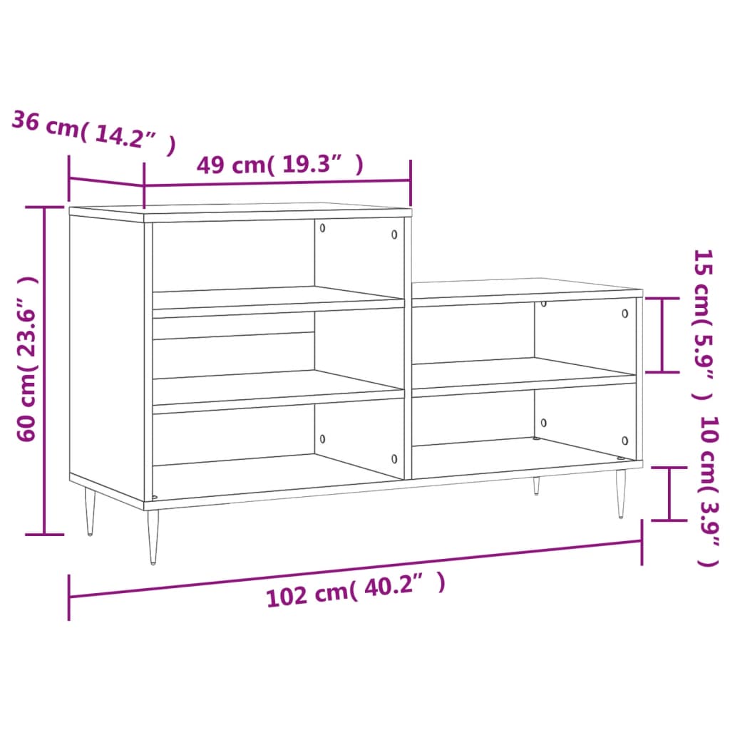 Shoe Cabinet High Gloss White 102x36x60 cm Engineered Wood - Bargainia.com - 