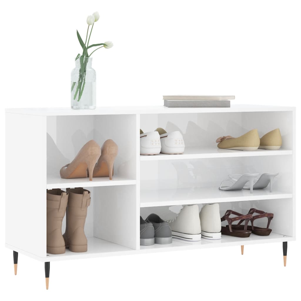 Shoe Cabinet High Gloss White 102x36x60 cm Engineered Wood - Bargainia.com - 