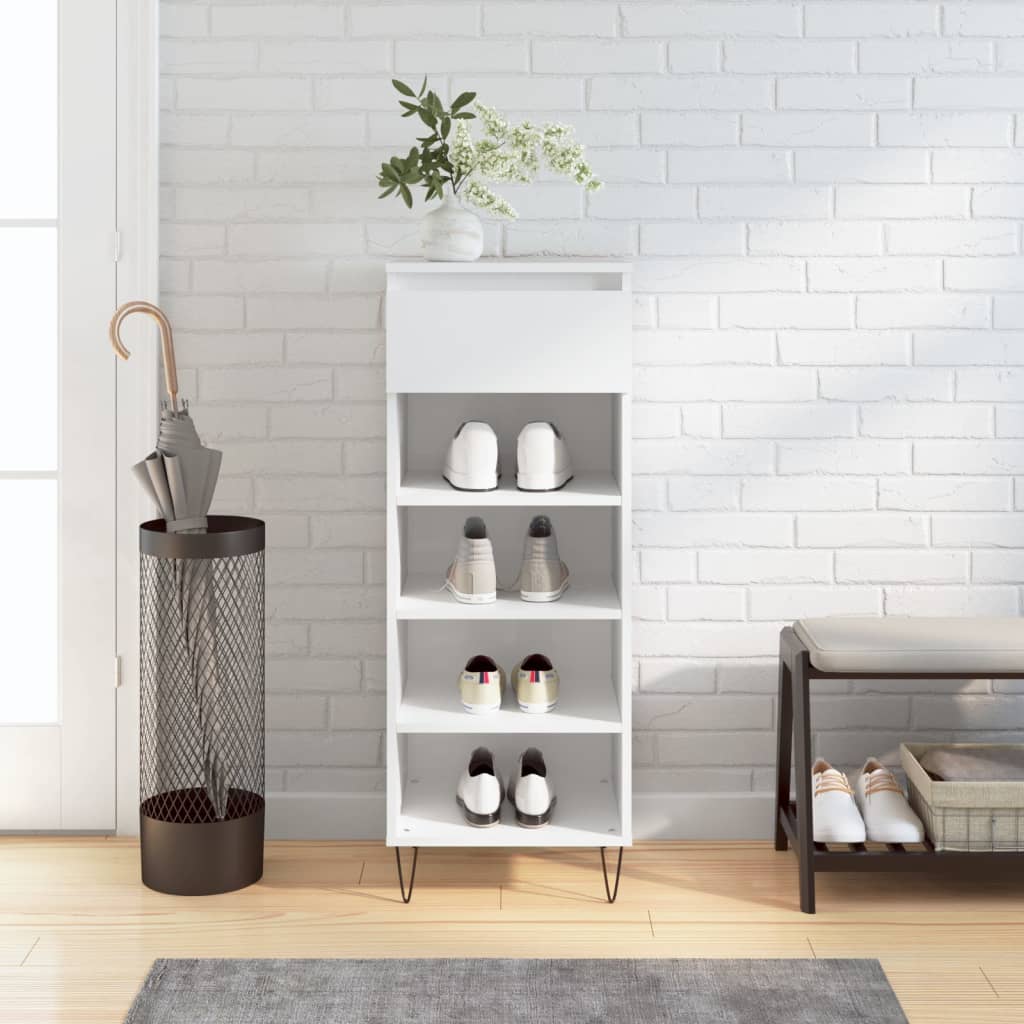 Shoe Cabinet High Gloss White 40x36x105 cm Engineered Wood - Bargainia.com - 